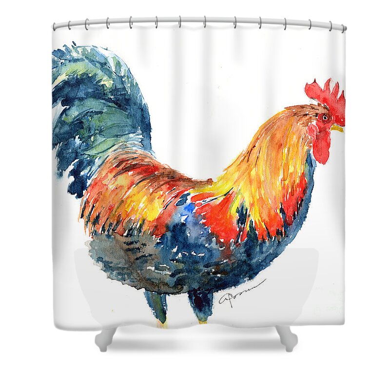Rooster Shower Curtain featuring the painting Rooster by Claudia Hafner