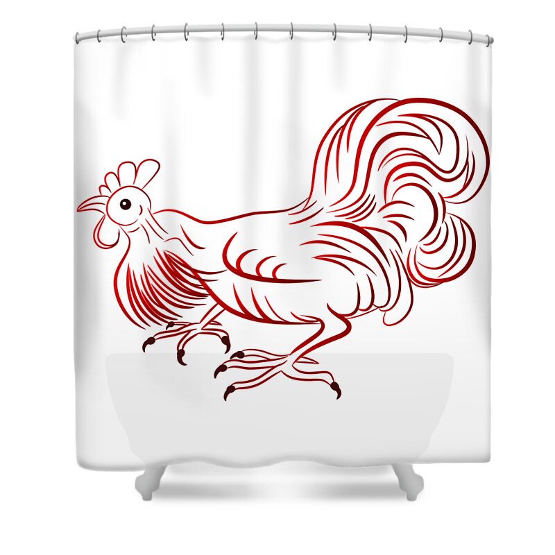 Rooster Shower Curtain featuring the digital art Rooster - sign of Chinese New Year by Michal Boubin