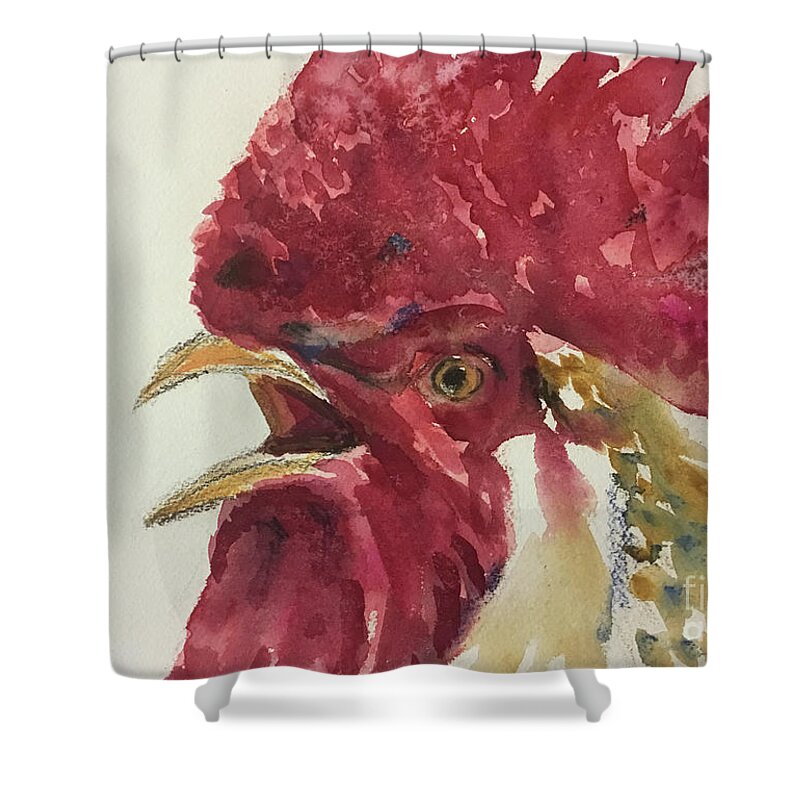 Bird Shower Curtain featuring the painting Rooster by Yoshiko Mishina