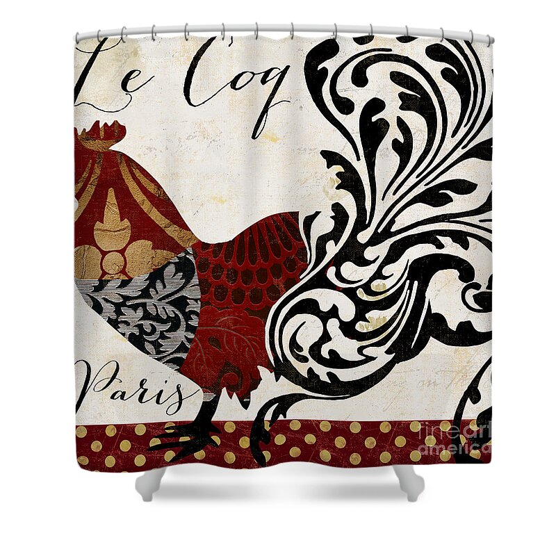 Roosters Damask Shower Curtain featuring the painting Roosters of Paris I by Mindy Sommers