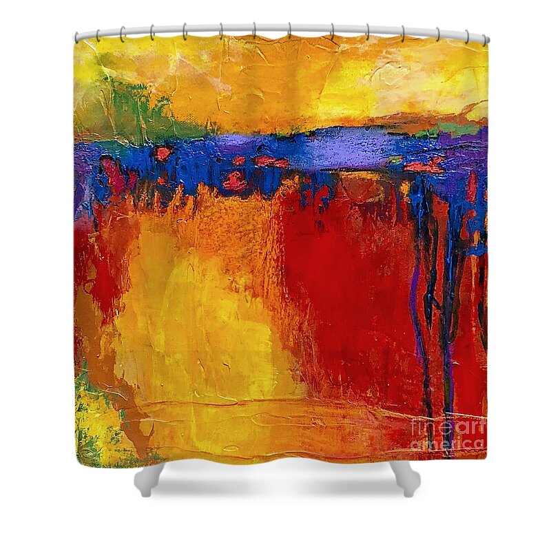 Abstract Shower Curtain featuring the painting Roots by Mary Mirabal