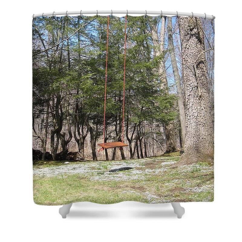 Landscape Shower Curtain featuring the drawing Rope Swing by Glenda Zuckerman