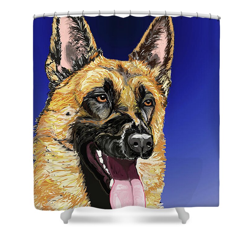 Rorie Shower Curtain featuring the painting Rorie The Red King in Blue by Ania M Milo