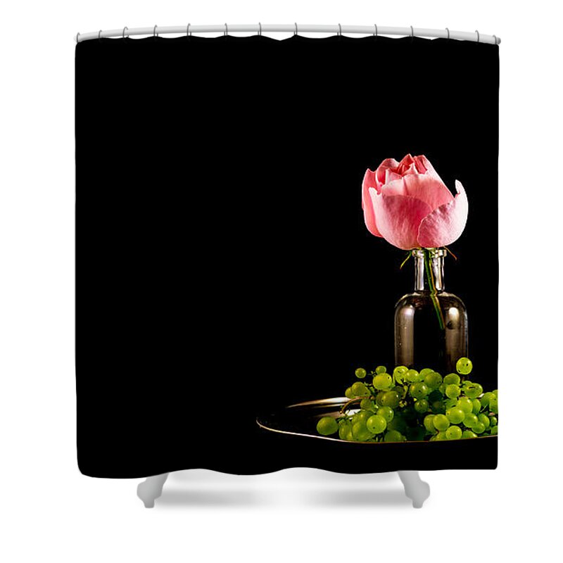 Rose And Grapes Shower Curtain featuring the photograph Rose and grapes R by Torbjorn Swenelius