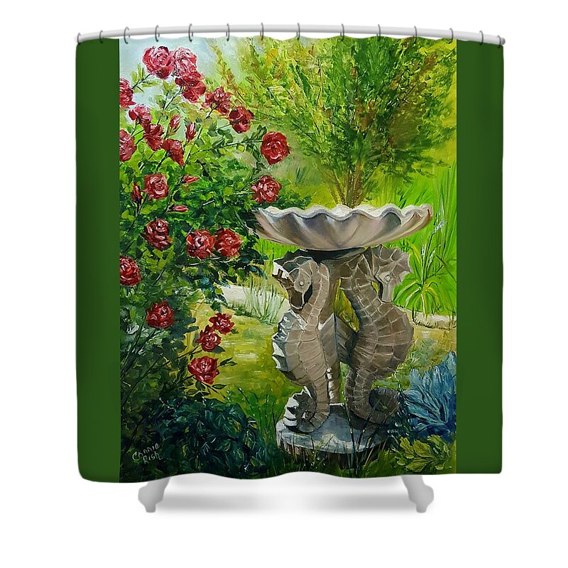 Seahorse Birdbath Shower Curtain featuring the painting Rose Bath by Connie Rish