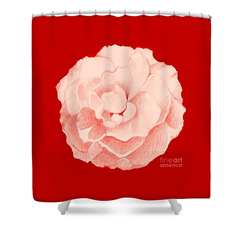 Pink Rose Shower Curtain featuring the digital art Rose On Red by Helena Tiainen