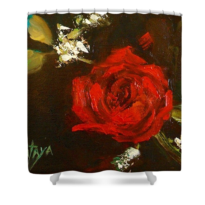 Red Shower Curtain featuring the painting Rose Passion by Nataya Crow