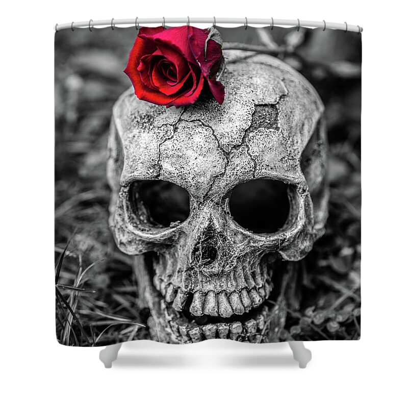Rose Skull Shower Curtain featuring the photograph Rose Skull by Martina Fagan