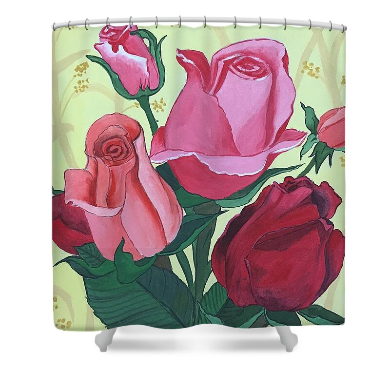 Rose Shower Curtain featuring the painting Rose with Roses-2 by Pushpa Sharma