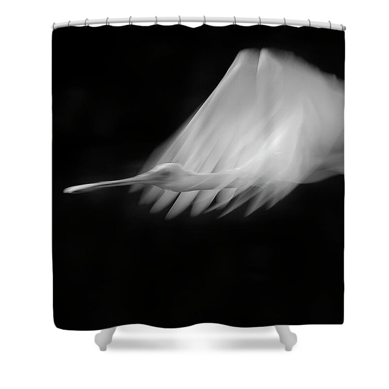 Ajaia Ajaja Shower Curtain featuring the photograph Roseate Spoonbill-BW-Signed-#6205 by J L Woody Wooden