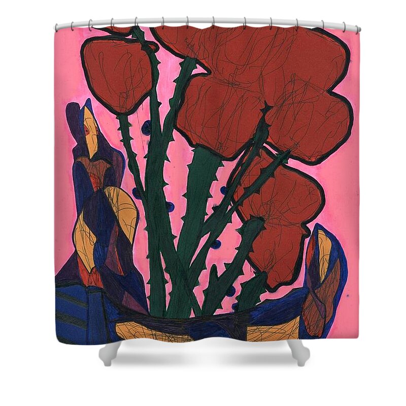 Multicultural Nfprsa Product Review Reviews Marco Social Media Technology Websites \\\\in-d�lj\\\\ Darrell Black Definism Artwork Shower Curtain featuring the drawing Rosebed by Darrell Black