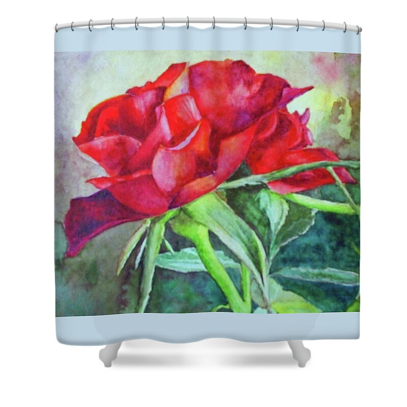 Red Rose Painting Shower Curtain featuring the painting Roses Are Red by Karen Kennedy Chatham
