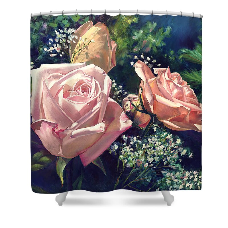  Shower Curtain featuring the painting Roses in the Mist by Nancy Tilles