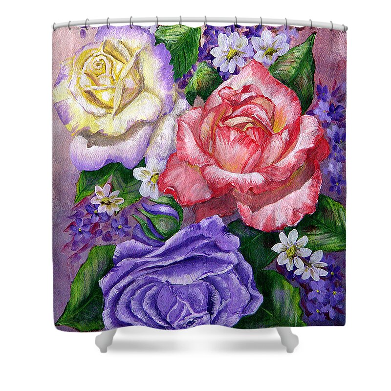 Rose Shower Curtain featuring the painting Roses by Quwatha Valentine