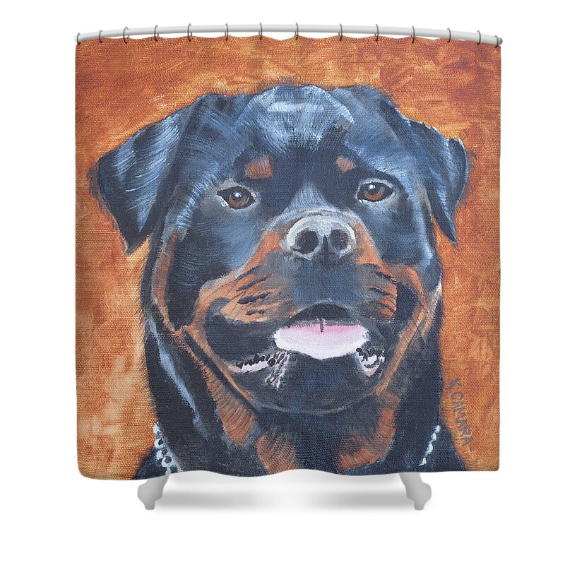Pets Shower Curtain featuring the painting Rottweiler by Kathie Camara