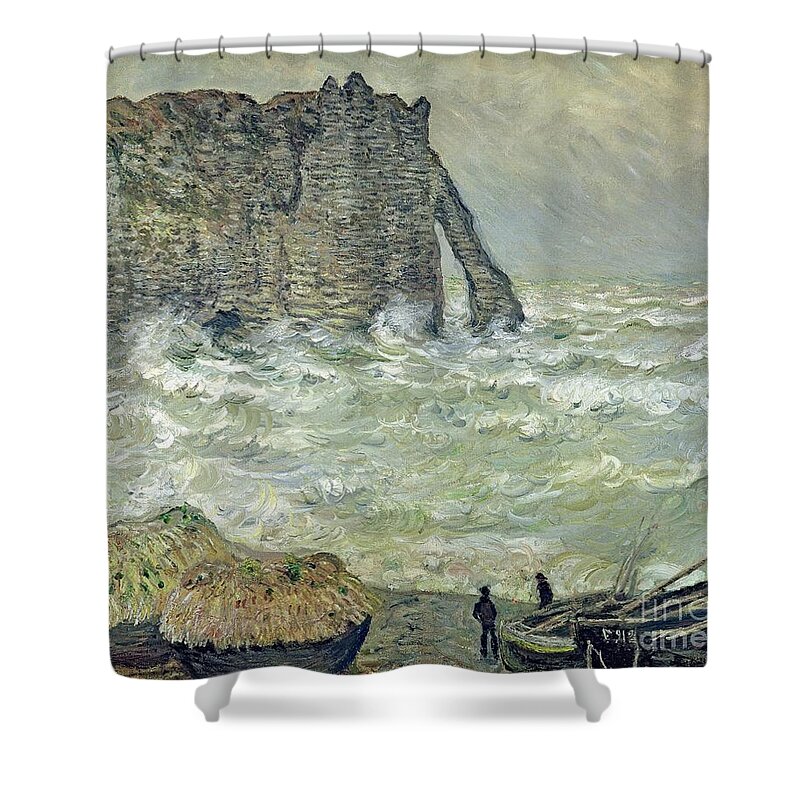 Rough Shower Curtain featuring the painting Rough Sea at Etretat by Claude Monet