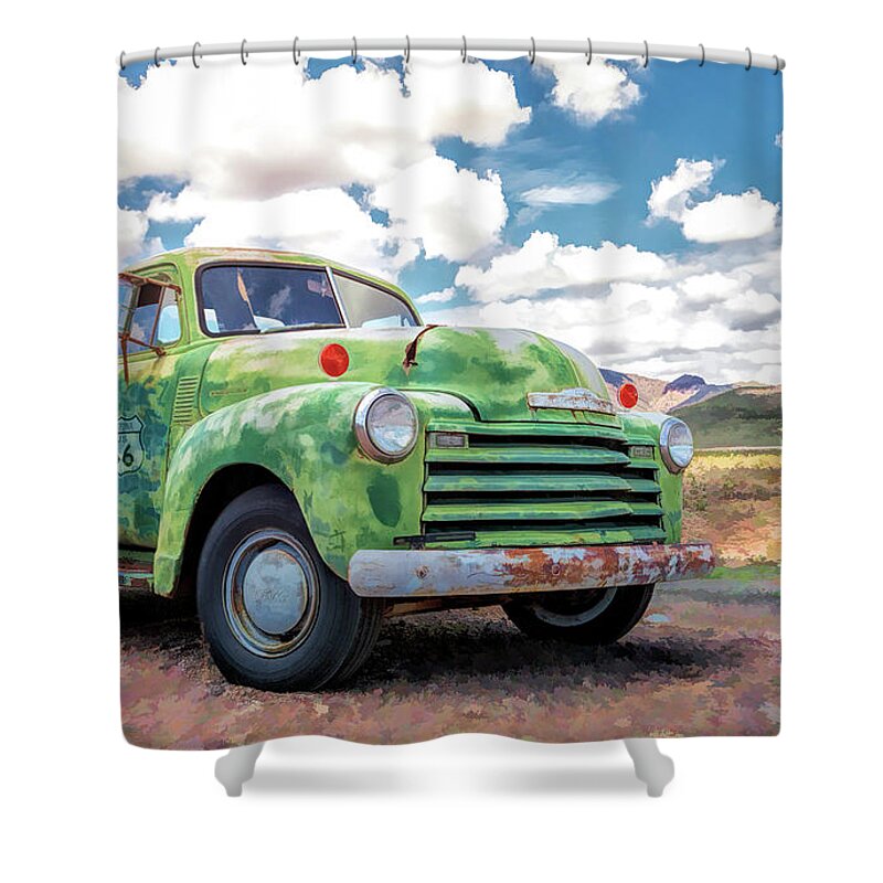 Route 66 Shower Curtain featuring the painting Route 66 Chevy Truck by Christopher Arndt