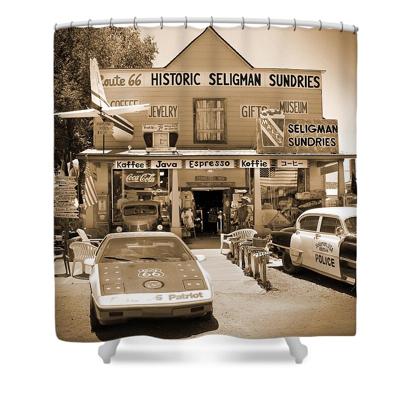 Plane Shower Curtain featuring the photograph Route 66 - Historic Sundries by Mike McGlothlen