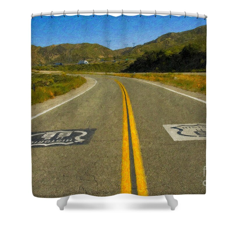 U.s. Highway 66 Shower Curtain featuring the photograph Route 66 National Historic Road by David Zanzinger