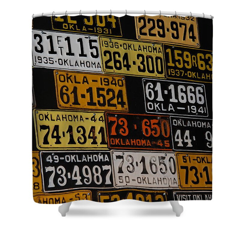 Route 66 Shower Curtain featuring the photograph Route 66 Oklahoma Car Tags by Susanne Van Hulst