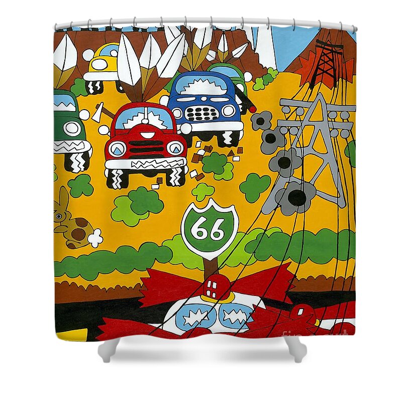 Desert Shower Curtain featuring the painting Route 66 by Rojax Art