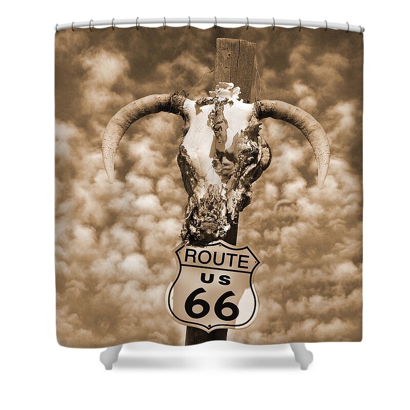 Americana Shower Curtain featuring the photograph Route 66 Sign by Mike McGlothlen