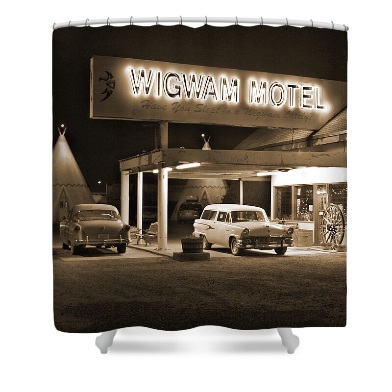Tee Pee Shower Curtain featuring the photograph Route 66 - Wigwam Motel by Mike McGlothlen