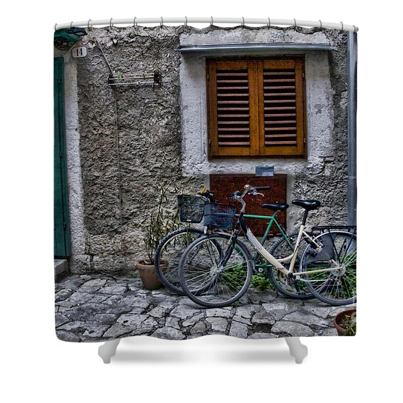 Europe Shower Curtain featuring the photograph Rovinj Bicycles by Crystal Nederman