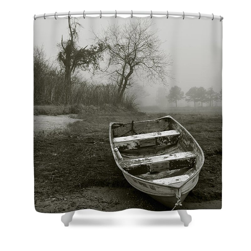 Rowboat Shower Curtain featuring the photograph Row Boat and Low Tide by David Gordon
