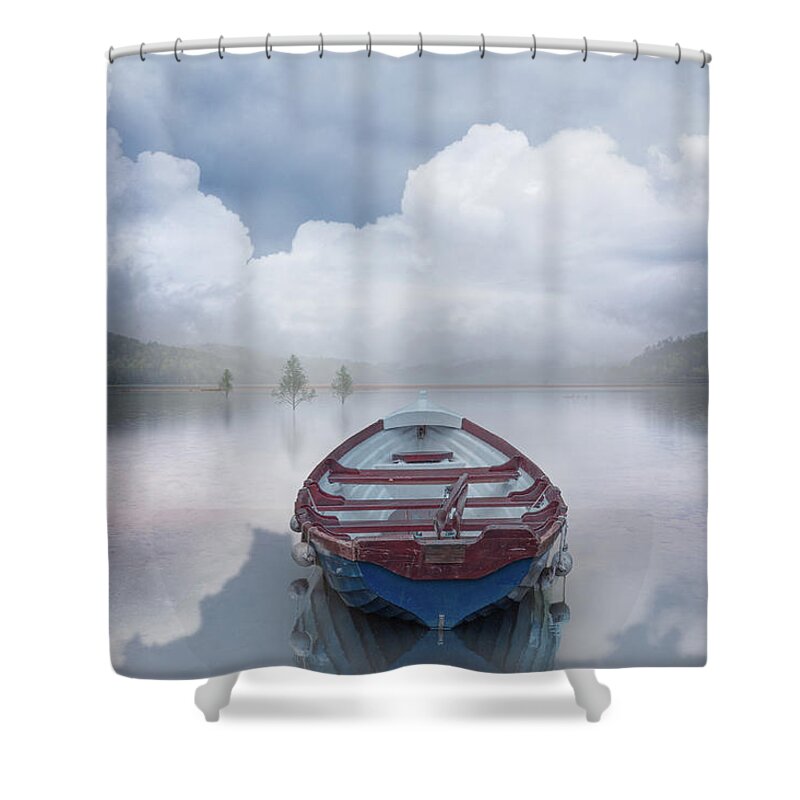 Appalachia Shower Curtain featuring the photograph Rowboat Reflections by Debra and Dave Vanderlaan