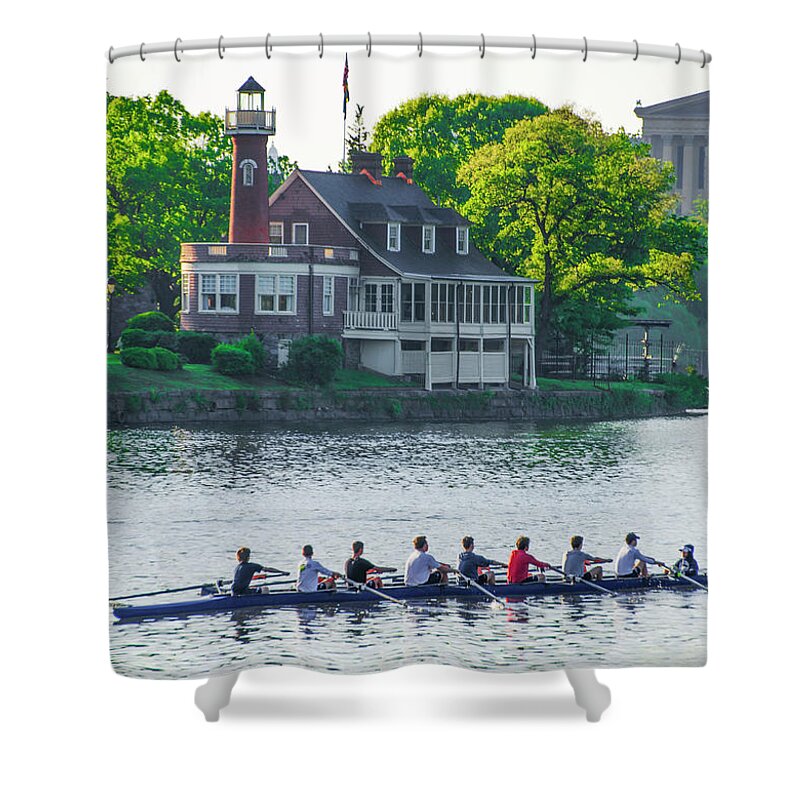 Rowing Shower Curtain featuring the photograph Rowing Crew in Philadelphia in the Spring by Bill Cannon