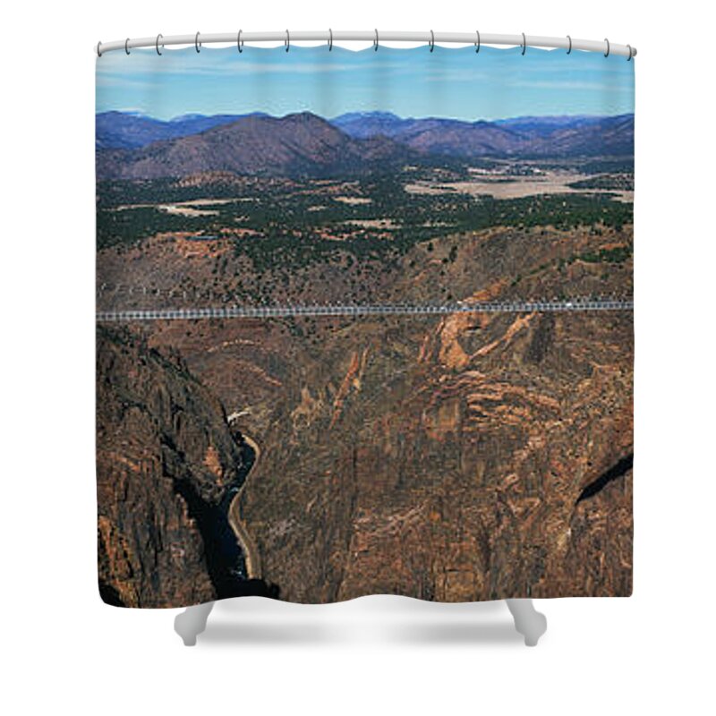 Photography Shower Curtain featuring the photograph Royal Gorge Bridge Arkansas River Co by Panoramic Images