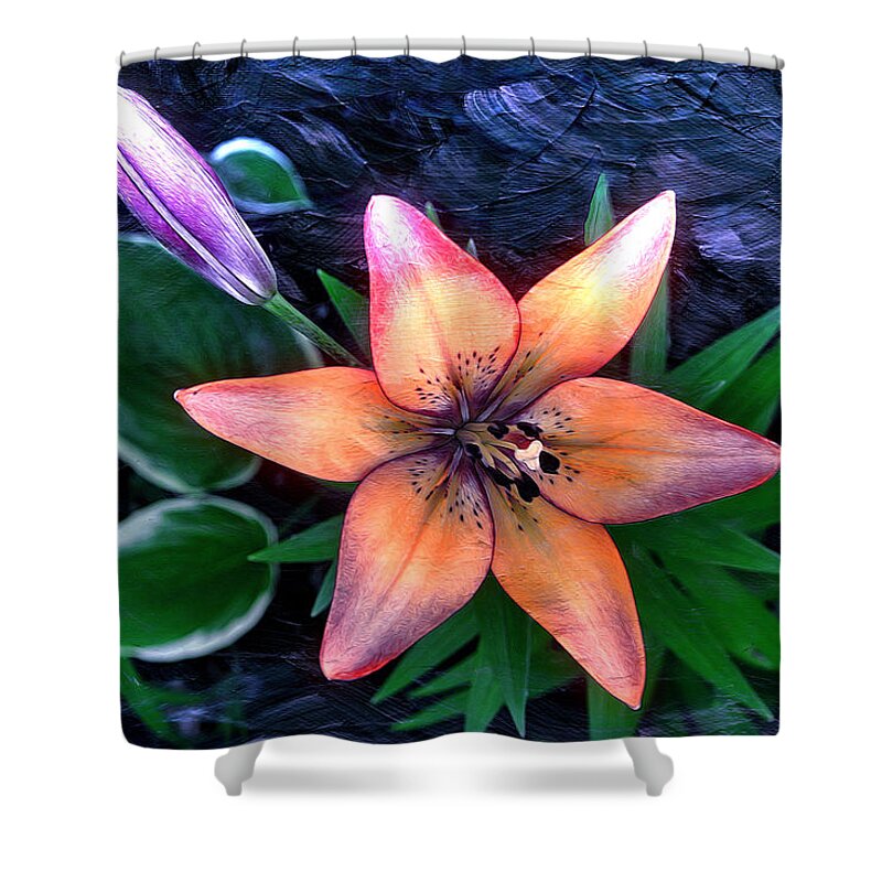 Lily Shower Curtain featuring the digital art Royal Sunset by Pennie McCracken