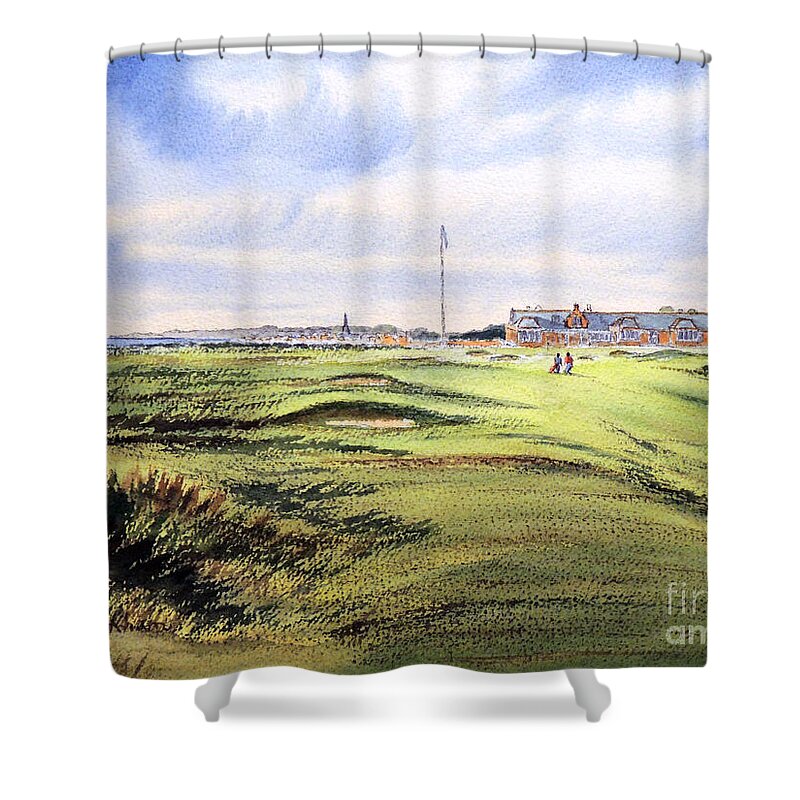 Golf Shower Curtain featuring the painting Royal Troon Golf Course by Bill Holkham
