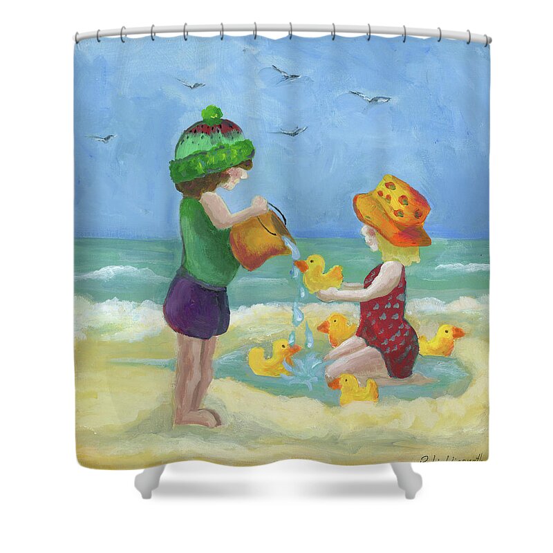 Boy Shower Curtain featuring the painting Rubber Duck Rescue by Robin Wiesneth