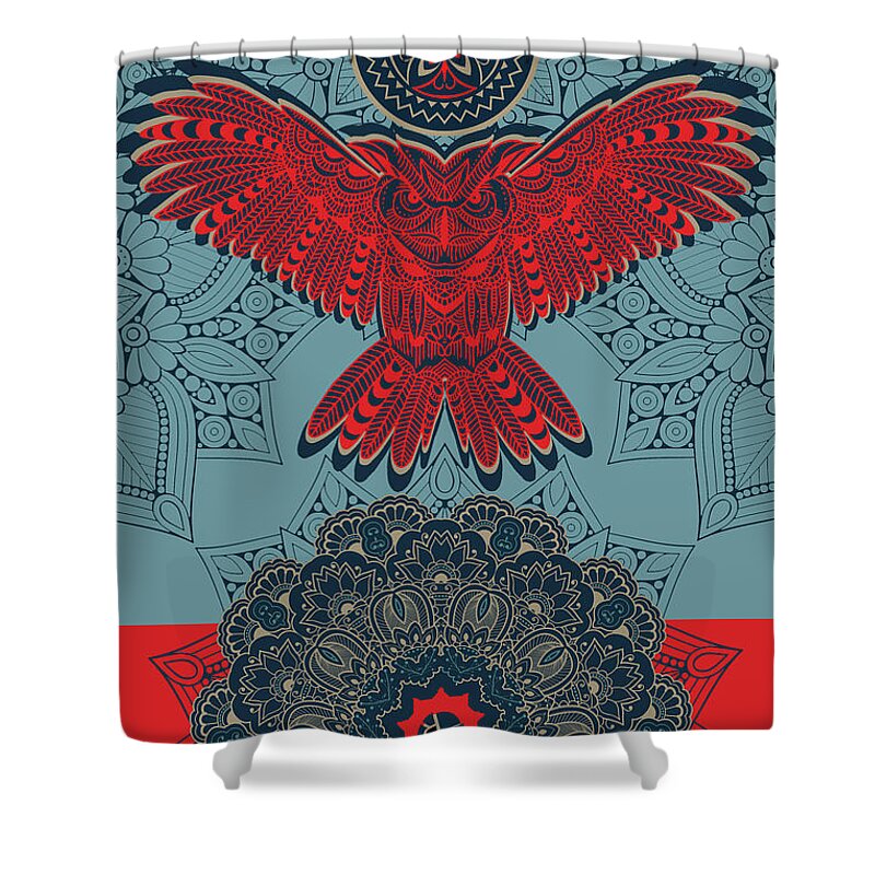 Owl Shower Curtain featuring the mixed media Rubino Spirit Owl by Tony Rubino