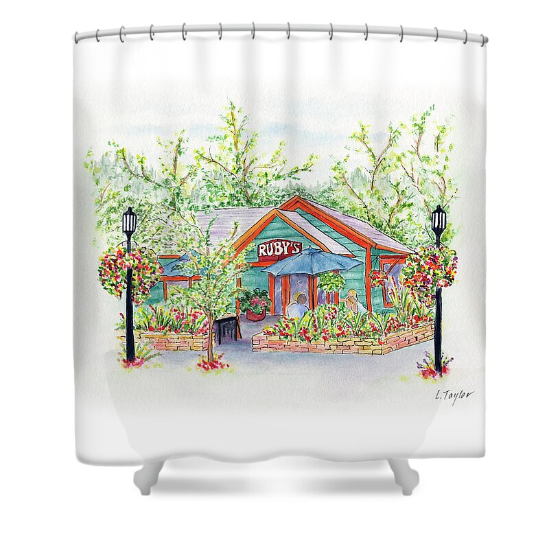 Ruby's Shower Curtain featuring the painting Ruby's by Lori Taylor