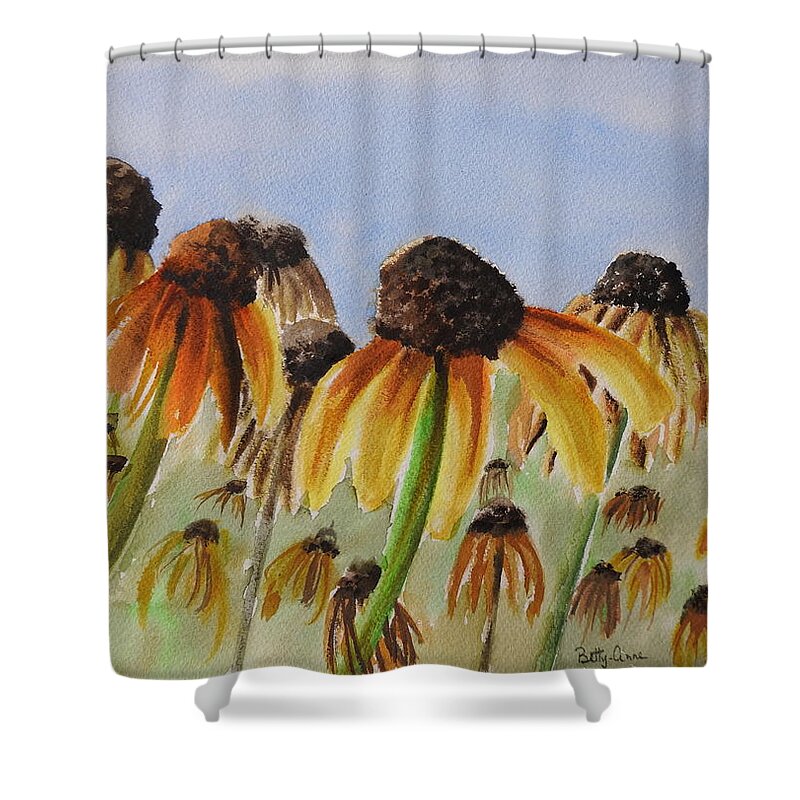 Black Eyed Susans Shower Curtain featuring the painting Rudbeckia Hirta by Betty-Anne McDonald