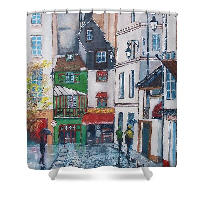 Street Shower Curtain featuring the painting Rue Galande, Paris by Jean Pierre Bergoeing