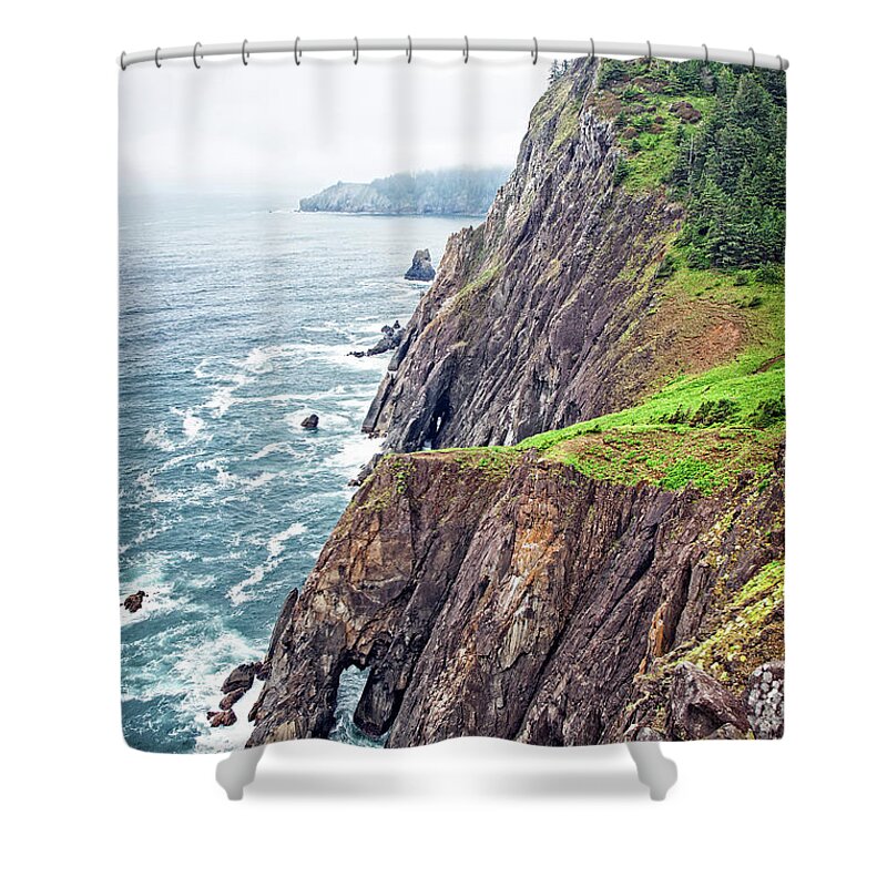 Ocean Shower Curtain featuring the photograph Rugged Oregon Coast on a Foggy Day by Lincoln Rogers