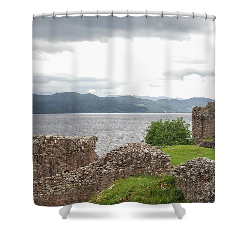 Ancient Shower Curtain featuring the photograph Ruins of Urquhart castle by Patricia Hofmeester