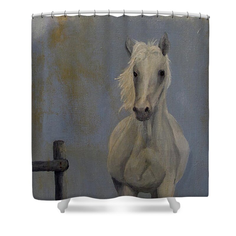 Horse Shower Curtain featuring the painting Running free by John Stuart Webbstock