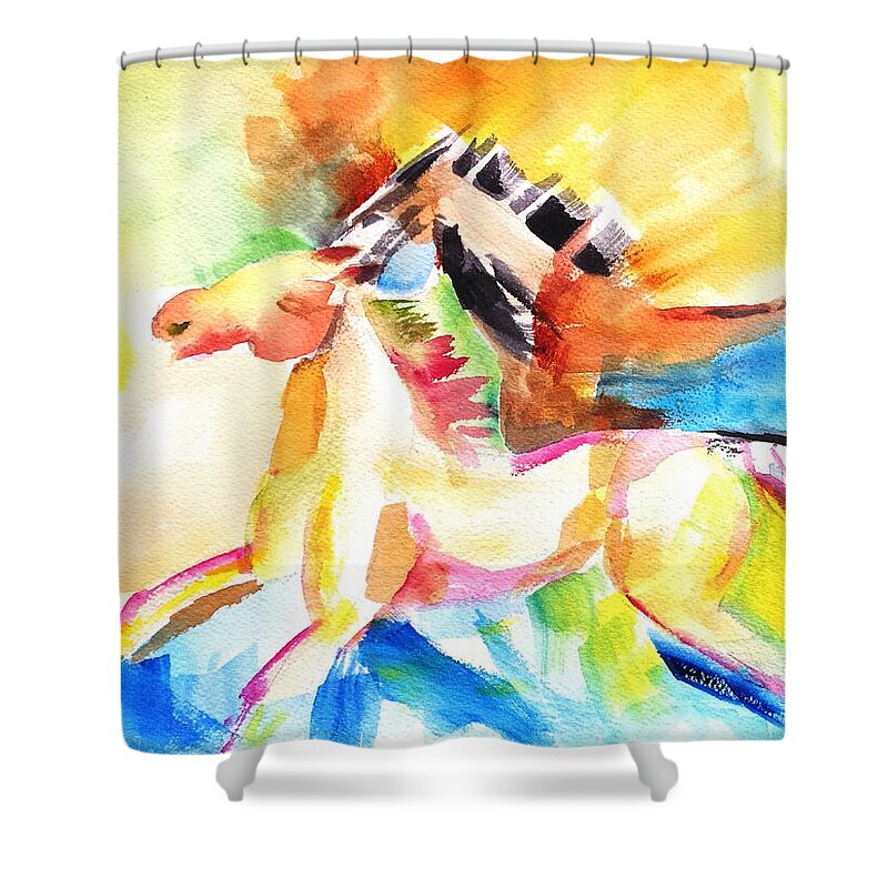Horse Shower Curtain featuring the painting Running Horses Color by Carlin Blahnik CarlinArtWatercolor