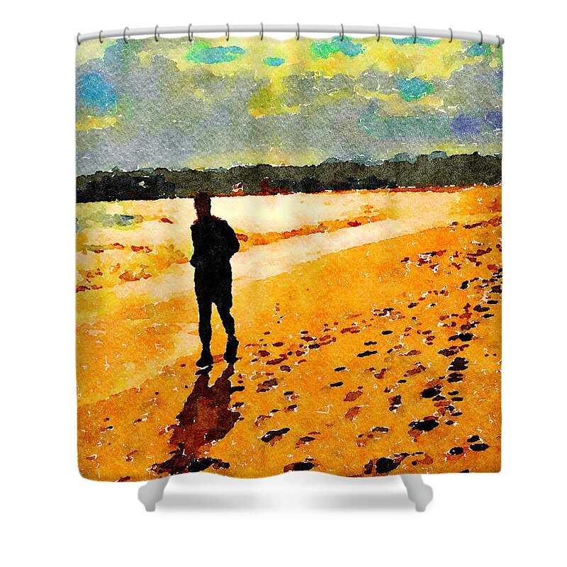 Runner Shower Curtain featuring the painting Running in the Golden Light by Angela Treat Lyon