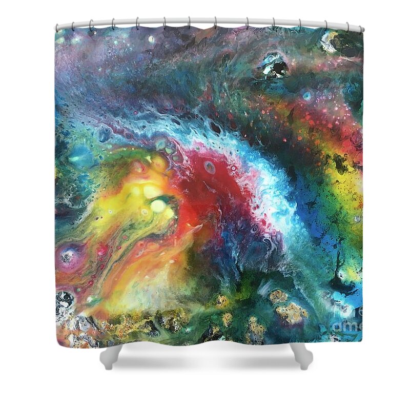 Original Resin Painting Shower Curtain featuring the painting Colors Of Space  by Maria Karlosak
