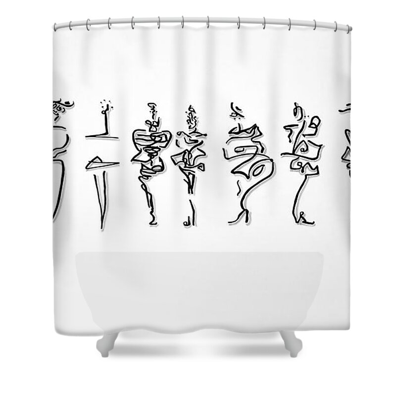  Shower Curtain featuring the drawing Runway Ladies by James Lanigan Thompson MFA