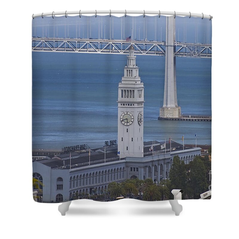 Rush Hour Shower Curtain featuring the photograph Rush Hour Above the Ferry Building by Tim Mulina