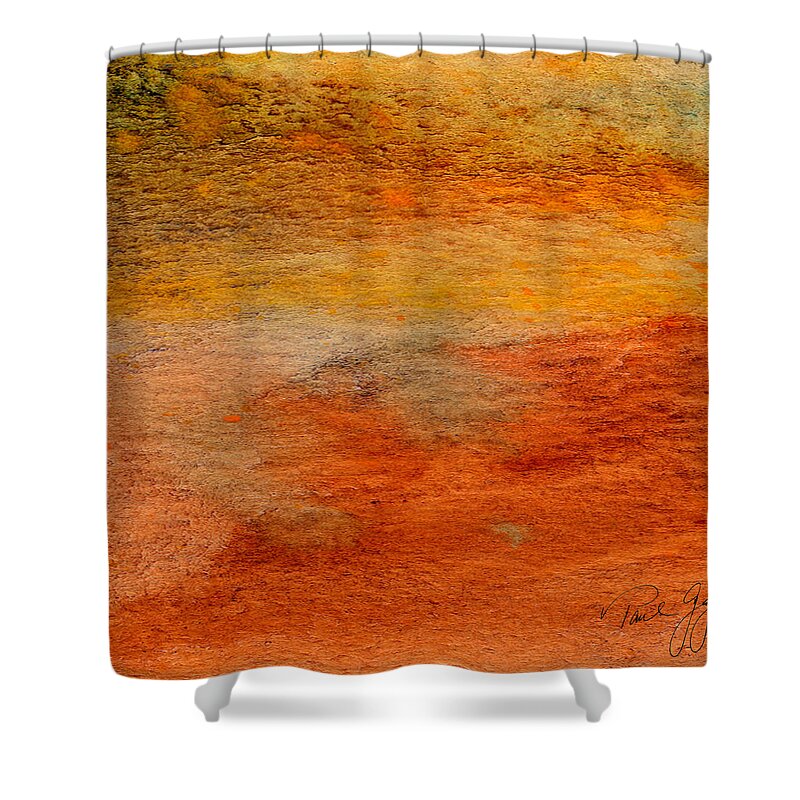 Abstract Shower Curtain featuring the mixed media Rust and Sand 2 by Paul Gaj