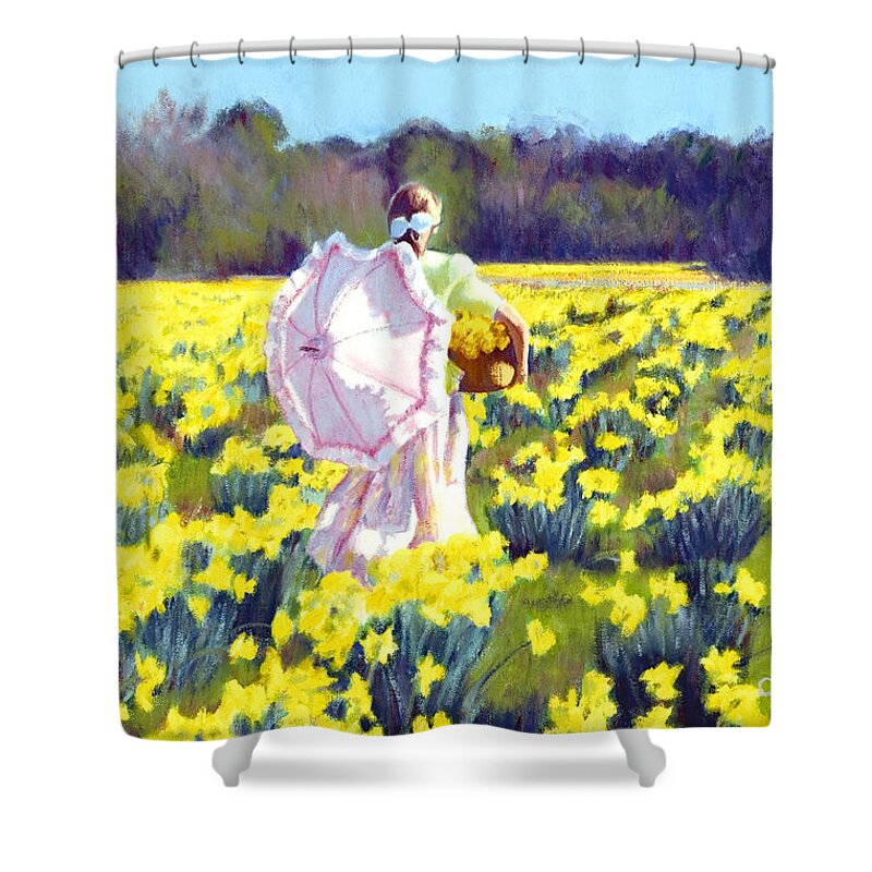 Daffodil Shower Curtain featuring the painting Rustling the Daffodils by Candace Lovely