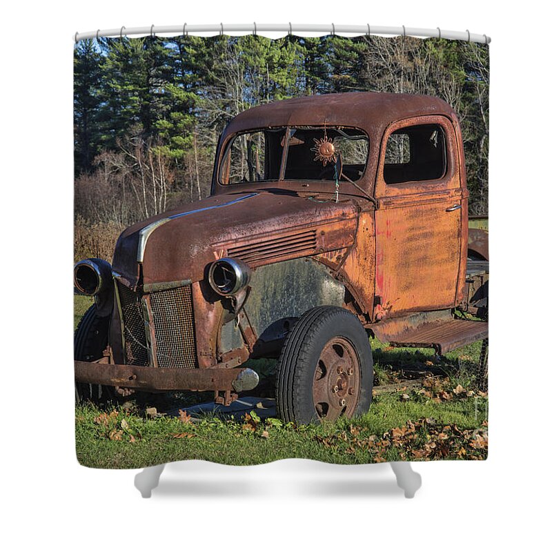 Maine Shower Curtain featuring the photograph Rusty Ford by Alana Ranney